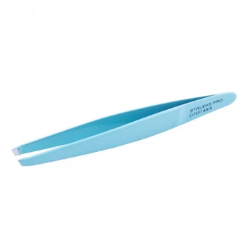 Пинцет для бровей Staleks PRO Expert 65 Type 4 узкие скошенные кромки 8.8 см цвет голубой (4820121595331)