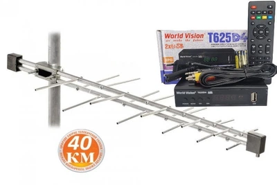 Комплект Т2 телевидения ( Тюнер DVB-T2 World Vision T625D4+ Антена для Т2 наружная Лого наружная )