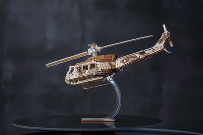 Механический 3Д деревянный пазл конструктор коллекционная модель Viter Models «Вертолет» DIY 421 деталь (Valkyrja)