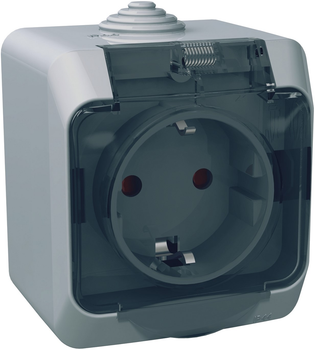 Розетка 2К+С со шторками и прозрачной крышкой Schneider Electric Cedar Plus IP44 Серая (WDE000643)