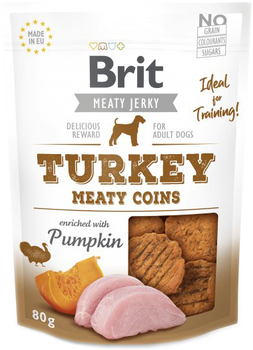 Ласощі для собак Brit Jerky Turkey Meaty Coins - Індичка 80 g (8595602543816)