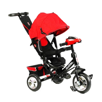 Дитячий триколісний велосипед-коляска з батьківською ручкою Best Trike 6588 - 30-105 колеса зі спіненої гуми, з музикою та світлом, Червоний