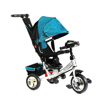 Дитячий триколісний велосипед-коляска з батьківською ручкою Best Trike 6588 - 39-008 колеса зі спіненої гуми, з музикою та світлом, Джинсовий