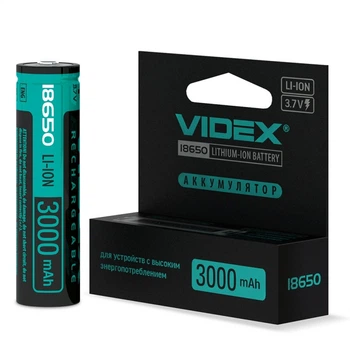 Аккумулятор Videx 18650 Li-ion 3000 mAh 3.7V с защитой (t3840)