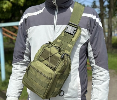 Тактичний однолямковий рюкзак міський Tactic сумка барсетка слінг із системою molle на 6 л Олива (095-olive)