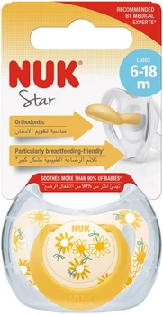 Пустышка ортодонтическая Nuk Star Цветочки латексная Размер 2 6-18 месяцев (4008600402220)