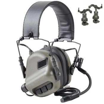 Активні навушники Earmor М32 + кріплення чебурашка OPS Core Оливковий (Kali)