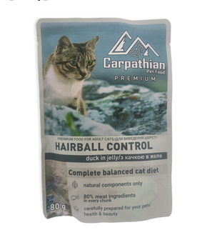 Вологий корм Carpathian Pet Food Hairball 80г з качкою в желе для котів