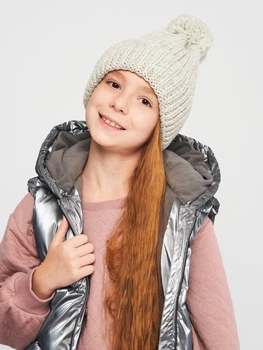 Дитяча зимова шапка-біні в'язана з помпоном для дівчинки Coccodrillo Accessories Winter Girl ZC2364312AWG-019 50 см Сіра (5904706004445)