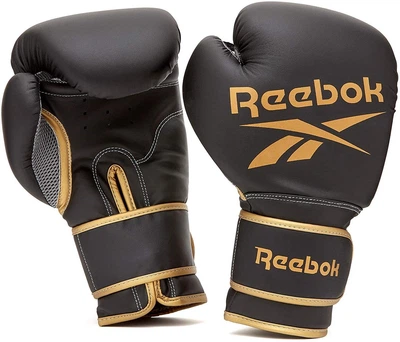 Боксерские перчатки Reebok Retail Boxing Gloves (RSCB-12010GB) Black/Gold 12 унций