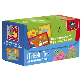 Навчальна гра-пазл "Пори року. Чиї сліди? Хто сховався" Vladi Toys VT5003-04 знайди пару