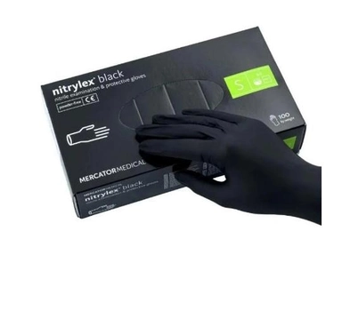 Перчатки Черные нитриловые Nitrilex Mercator Medical S 100шт (AK0023)