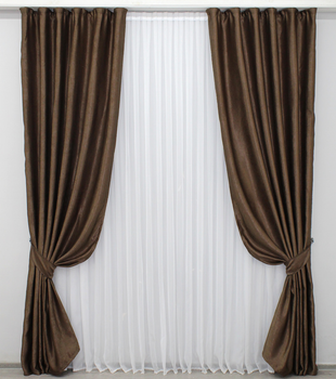 Комплект штор VR-Textil Парма № 1252ш льон 150х270 см х 2 шт Коричневий (33-0090)