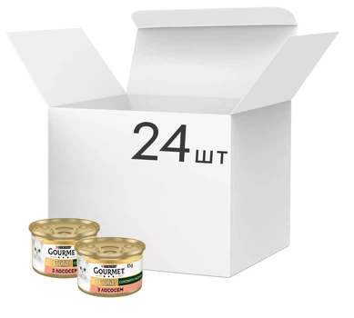 Упаковка вологого корму для кішок Purina Gourmet Gold Соковита насолода з лососем 24 шт по 85 г