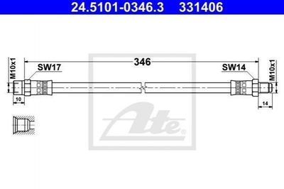 Шланг гальмівний ATE 24510103463 Mercedes E-Class, S-Class, C-Class 1234280635, 1294280035, A1234280635