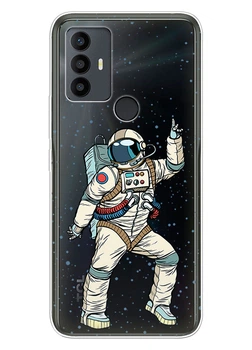 Прозрачный силиконовый чехол iSwag для TCL 30 SE / TCL 30E / TCL 306 / TCL 305 с рисунком - Веселый космонавт (ISTCL30SE54)