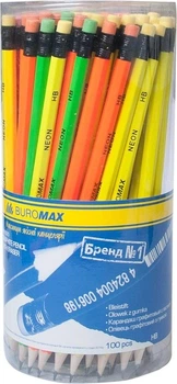 Набор карандашей графитовых Buromax Neon НВ с ластиком 100 шт. ассорти (BM.8520)