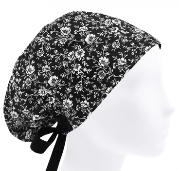 Медицинская шапочка женская HeadwearUniverse универсальная принт Цветы белые на черном