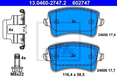 Тормозные колодки ATE 13046027472 Audi Q5, A5, A4, Allroad 8K0698451A, 8K0698451B, 8K0698451C