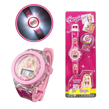 Детские наручные часы с подсветкой "Барби (Barbie)" розовый 1043-12