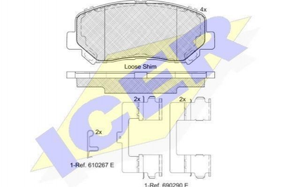 Тормозные колодки ICER 182196 Jeep Cherokee KL 68225170AA, 68225170AB, K68225170AA