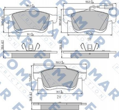 Тормозные колодки FOMAR FO894881 Fiat Doblo, Ducato; Opel Combo 1605164, 1605182, 77364929