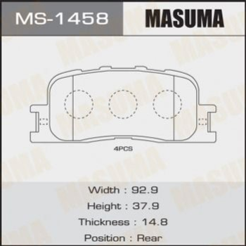 Гальмівні колодки MASUMA MS1458 Lexus ES; Toyota Camry 04466YZZAN, 0446633140, 0446633130