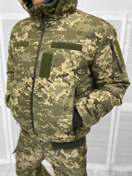 Мужской зимний Бушлат-бомбер грета с меховой подкладкой / Куртка с капюшоном пиксель размер M
