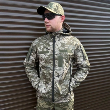 Мужская водонепроницаемая Куртка с липучками под шевроны / Ветровка с капюшоном пиксель размер L