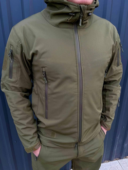 Мужская Куртка с капюшоном SoftShell на флисе хаки размер XXXL