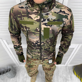 Чоловіча демісезонна Куртка SoftShell на флісі з капюшоном та липучками під шеврони мультикам розмір L