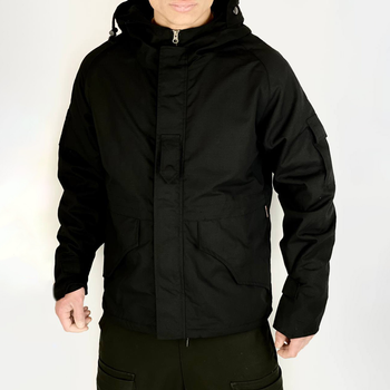 Мужская демисезонная Куртка с капюшоном рип-стоп на силиконе до -15°C черная размер XXXL