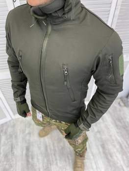 Утепленная мужская Куртка с капюшоном Softshell на флисе / Плотный Бушлат хаки размер XL