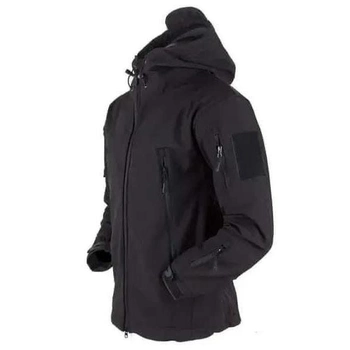 Мужская демисезонная Куртка с капюшоном Softshell Shark Skin 01 на флисе до -10°C черная размер XXXL