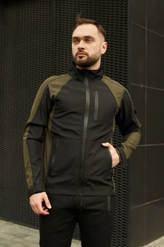 Чоловіча куртка демісезонна куртка SoftShell Light iForce Intruder 0091 S Чорний з хакі (IN - 0091/2 A )