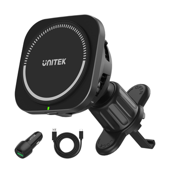 Зарядний пристрій автомобільний Unitek 38 Вт тримач MagSafe бездротовий Black (4894160049506)