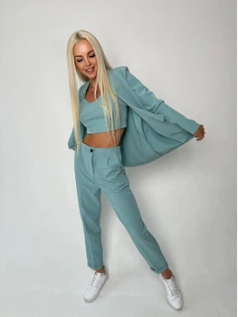 Женский класический костюм-тройка Fashion с топом 48 фисташковый