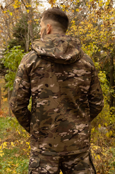 Утеплена чоловіча куртка з капюшоном SoftShell на флісі мультикам розмір 3XL