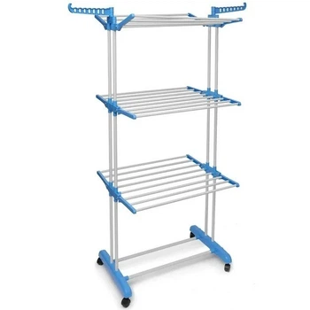 Складная стойка сушилка для белья в 3 яруса Garment Rack With Wheels
