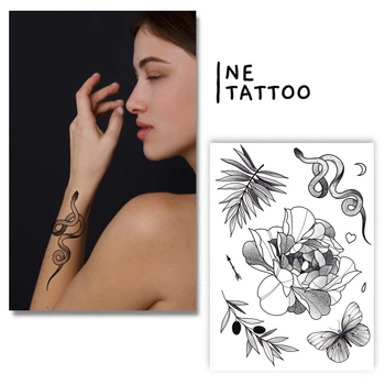 Временная тату Ne Tattoo "Цветок, веточки, змея" HB-057