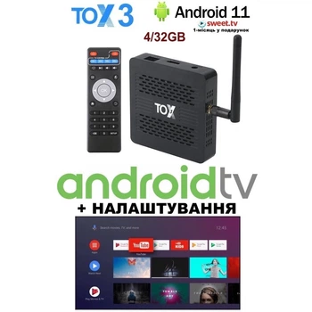 Налаштована ТВ Приставка TOX3 4/32GB Android TV 11.0 Amlogic S905X4