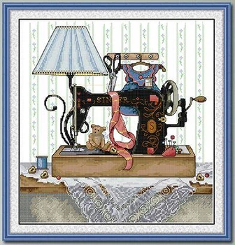 Набор для вышивания по нанесённой на канву схеме "Sewing Machine". AIDA 14CT printed 32*32 см