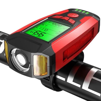 Велофара з комп'ютером, сигналом і сигналізацією AS0808-XPG+2LED(yellow)+2COB(red)