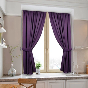 Короткі стильні однотонні штори для кухні Adagio Windows Decor у розмірах 1,4 х1,7м -2шт, щільні насичено фіолетові фіранки з підхватами
