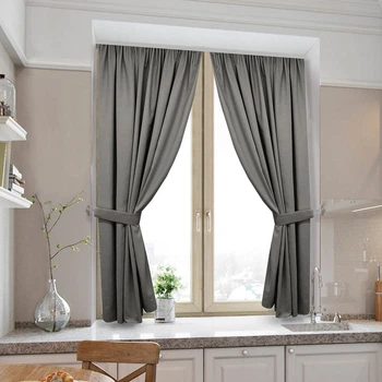 Короткі темні однотонні штори для кухні Adagio Windows Decor у розмірах 1,4 х1,7м -2шт, щільні сірі фіранки з підхватами