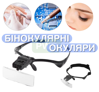 Лупа очки бинокулярные с подсветкой Magnifier 9892 GTM B с Led подсветкой Комплект линз 5 шт (47276IM)