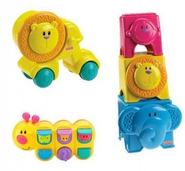 Fisher Price Игрушки Убегающий Львенок, Механическое пианино Гусеница, Кубики Друзья из джунглей