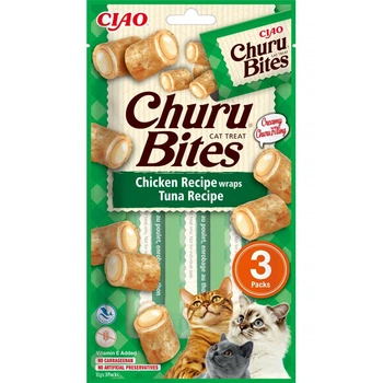 Ласощі для котів стіки з куркою та тунцем Inaba Churu Bites 3 шт/уп