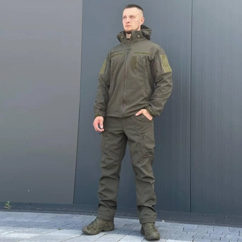 Костюм мужской на флисе Куртка + Брюки / Утепленная форма Softshell олива размер XL