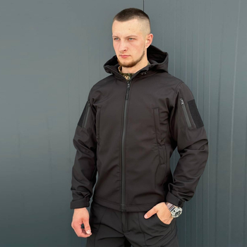 Костюм мужской на флисе Куртка + Брюки / Утепленная форма Softshell черная размер 2XL